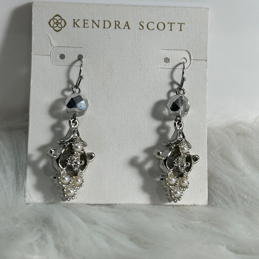 Kendra‎ Scott Silver Tone Pearl Drop Earrings Crystal Bead Dangle Elegant